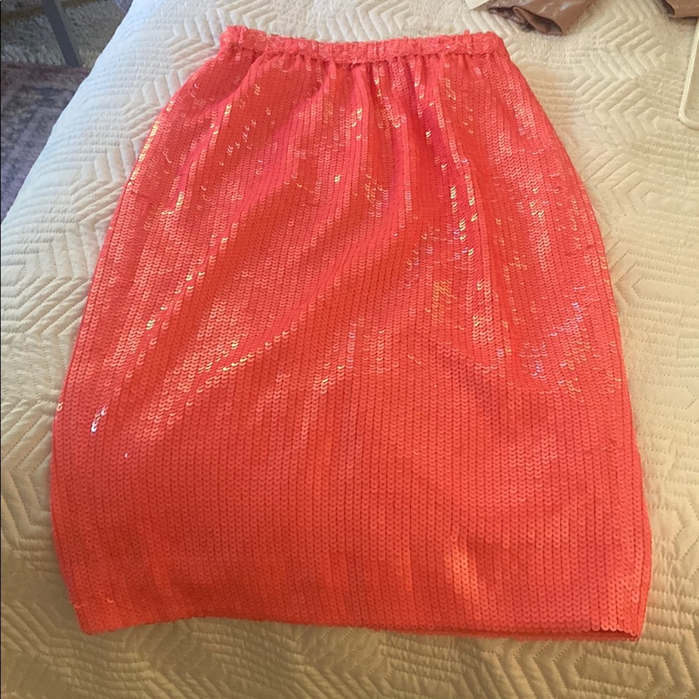 J. Crew Orange Sequin Pencil Skirt Knee-Length Night Out